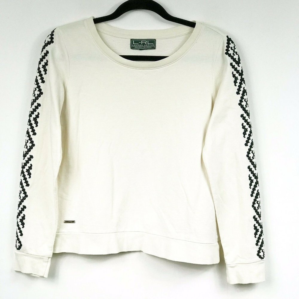 Lauren RL Sweater Faux Leather Trim LS Round Neck